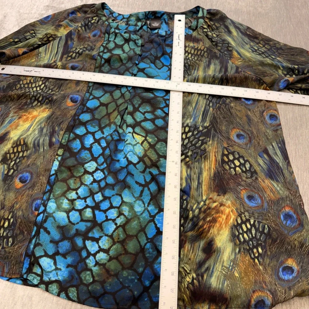 Peacock Print Mixed-Pattern Women's Top - Blue/Green - Picture 4 of 4